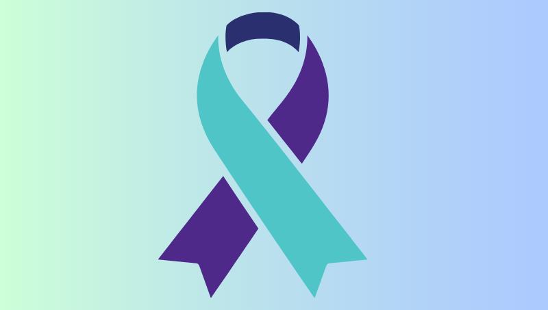 A teal and purple awareness ribbon