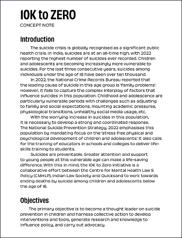 First page of the 10K2Zero concept note
